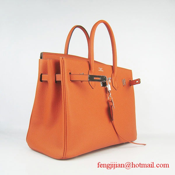 Hermes Birkin 35cm Tendon Veins Leather Bag Orange Silver Hardware